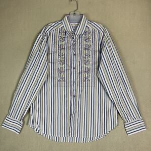 Robert Graham Shirt Mens M Multicolor Striped Embroidered Long Sleeve Regular